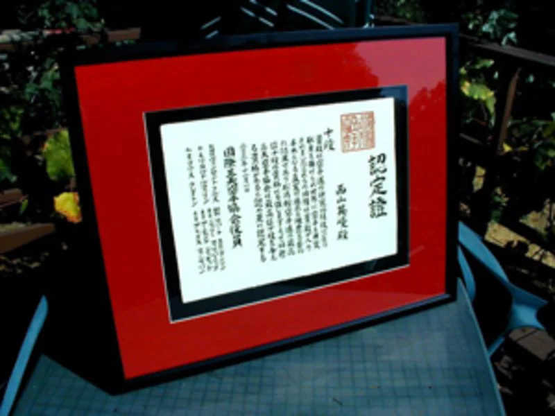 Martial arts rank certificate with Japanese calligraphy by Eri Takase
