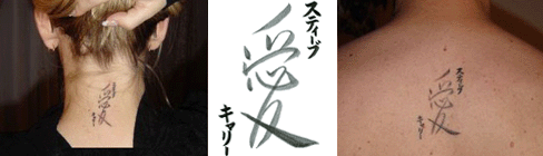 Names in Japanese calligraphy as tattoo art